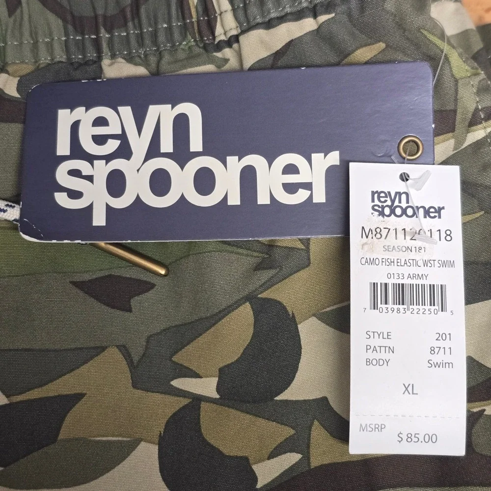 Reyn Spooner‎ Men XL Camo Fish Elastic Waist Swim Trunks Shorts Board Shorts